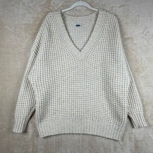 American Eagle Outfitters Oversized Textured Knit V Neck Sweater Beige Size M